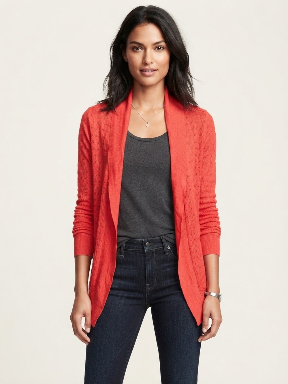 Merona Open-Front Coral-Red Cardigan
